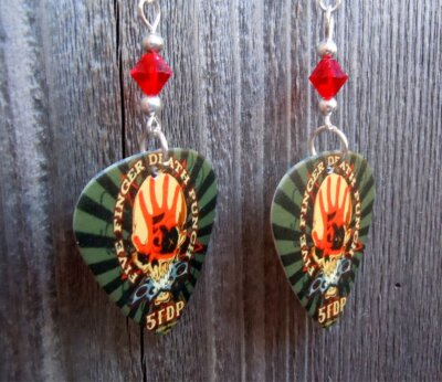 Five Finger Death Punch The Bleeding Guitar Pick Earrings with Swarovski Crystal