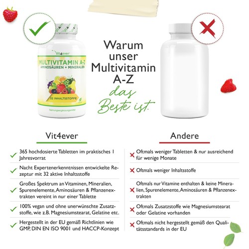 3x 365 Multivitamin A-Z Tabletten (vegan) Vitamine + Mineralien 32 Wirkstoffe - Bild 4 von 10