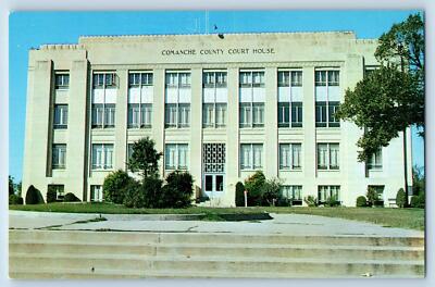 Lawton Oklahoma OK Postcard Comanche County Court House c1960's Vintage Trees
