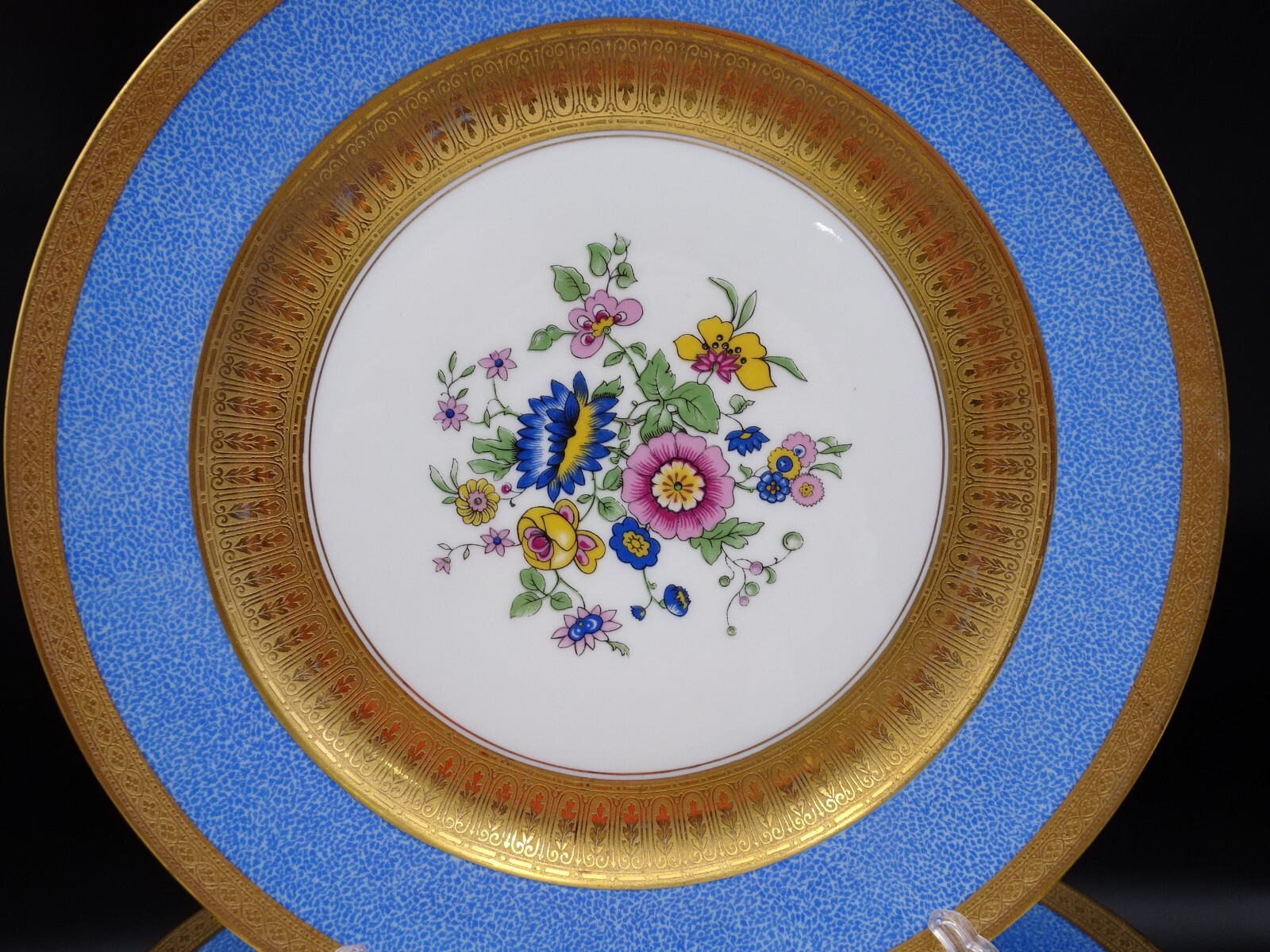 10 ANTIQUE CHARLES AHRENFELDT LIMOGES FLORAL GOLD ENCRUSTED 10 1/4