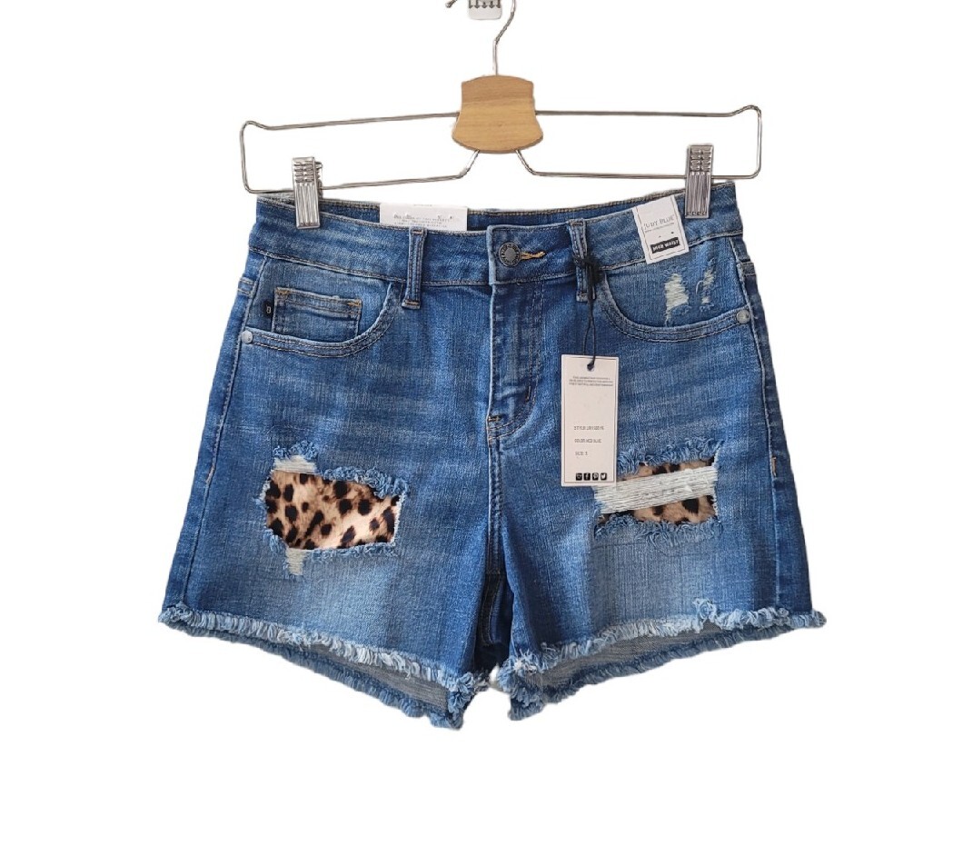 New JUDY BLUE S Blue High Waist Patch Distressed Cut Off Shorts