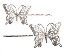 Butterfly Bobby Pins Hair Clip Accessories Filigree Metal Silver Lot of 8