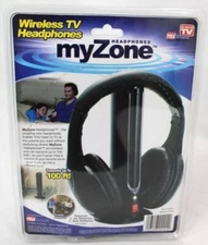 MyZone Wireless TV Headphones Battery Powered Transmits 100 Feet AS Seen On TV