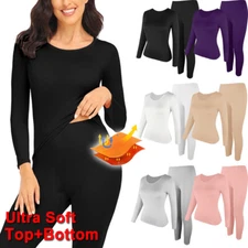 2PCS Women Ultra Soft Thermal Underwear Long Johns Set Base Layer Tops & Bottoms