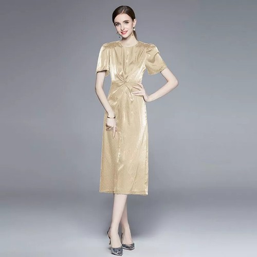 Kleid Elegant Lang Etuikleid Beige Gold Satin Bohoo Schick Lang 78942 ...