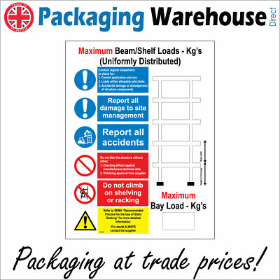 MU290 MAXIMUM BEAM SHELF LOADS SUPPORT SIGN STACKING SHELVING RACKS ...