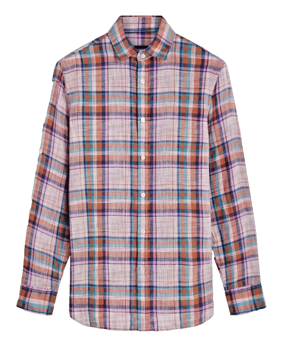 $179 Bugatchi Men's, Julian Madras Check Long Sleeve Linen