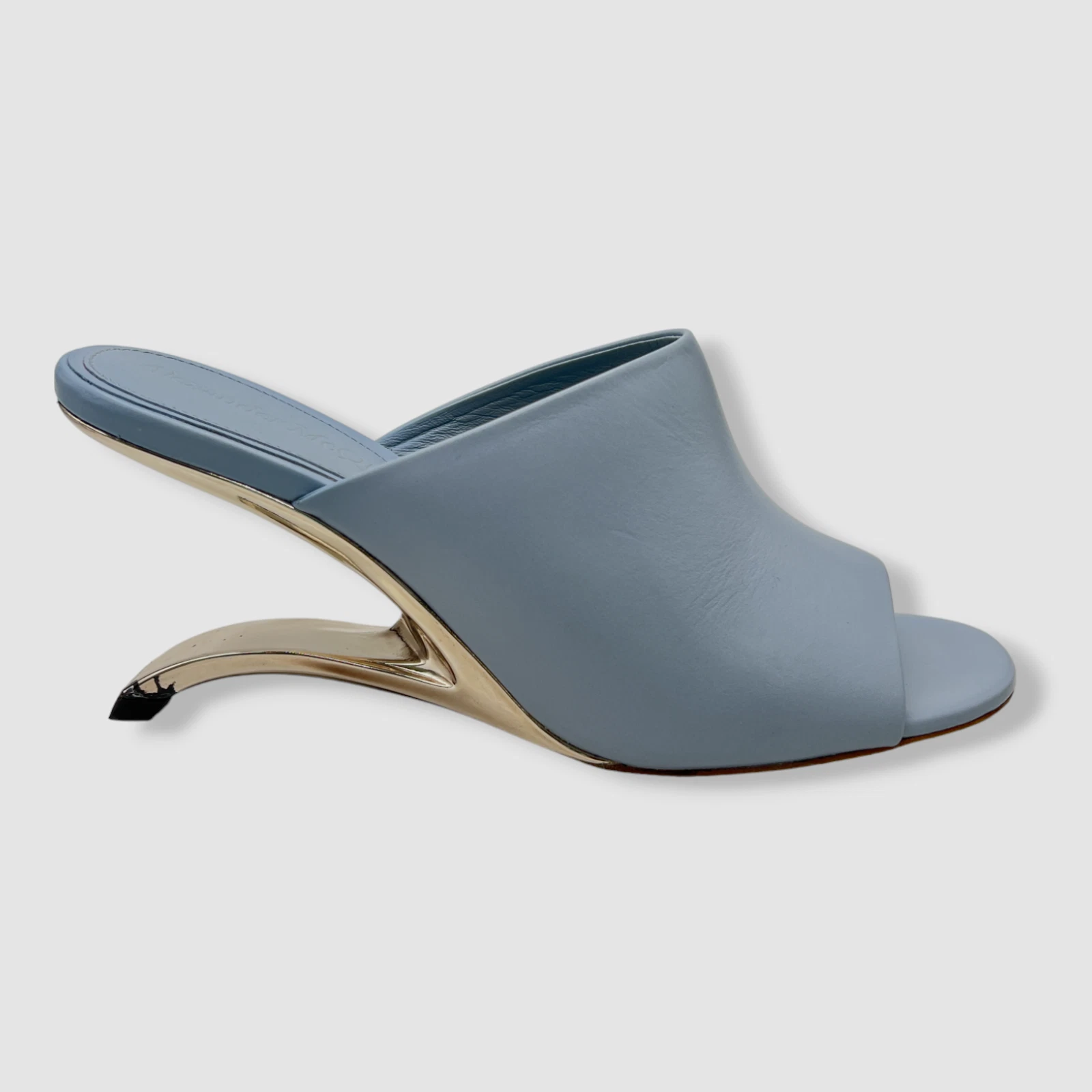 Scarpe sandali Alexander McQueen da donna blu arco pelle di vitello mule taglia 38