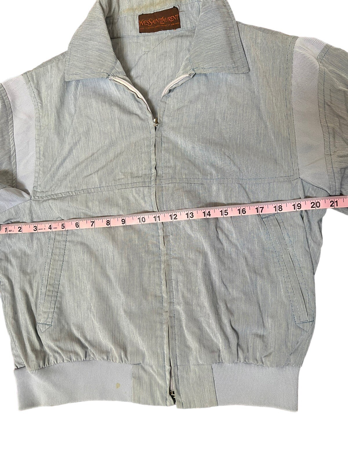 Giacca bomber a righe Yves Saint Laurent anni '70 Hickory bianca a righe blu