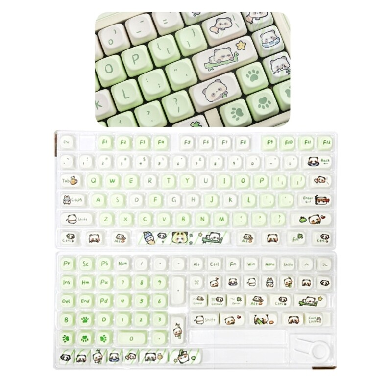 Mechanical Keyboard Keycaps 137 Keys PBT Material MOA Height Milky Green Panda