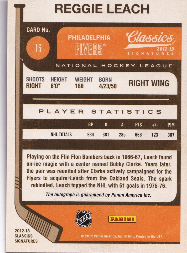 2012-13 Classics Signatures Autographs #16 Reggie Leach - Image 2 of 2