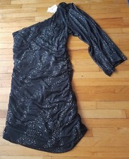 Windsor Women's One Shoulder Mini Dress Black Holiday Party Cocktail SZ Small