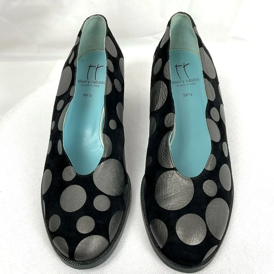 Zapatos de salón Thierry Rabotin negros a lunares de cuero suave de lujo talla 39,5 sin cordones Foto 2 de 4