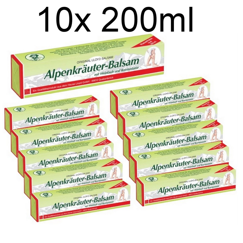 LLOYD 10 x Alpenkräuter-Balsam mit Weinlaub und Rosskastanie Gel 10x 200ml Tube
