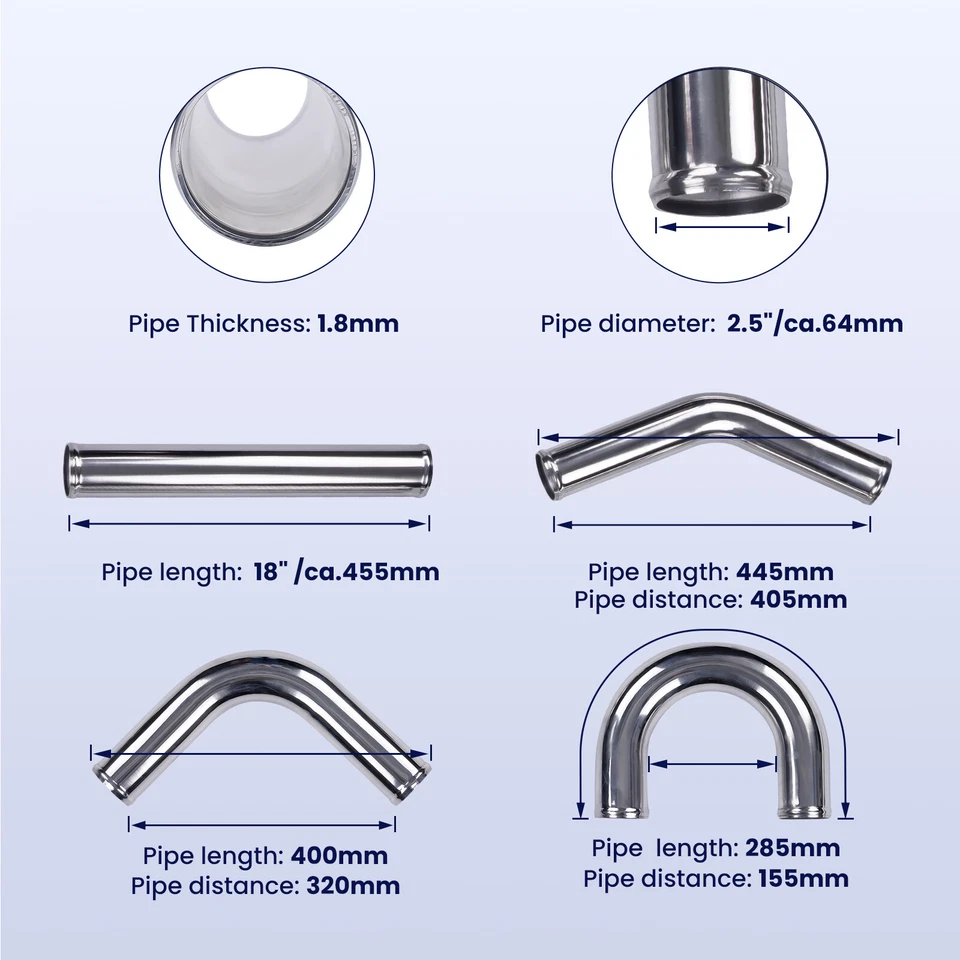 Kit de tubería turbo intercooler de aluminio universal de 2,5 pulgadas manguera + silicona + abrazadera Foto 4 de 4