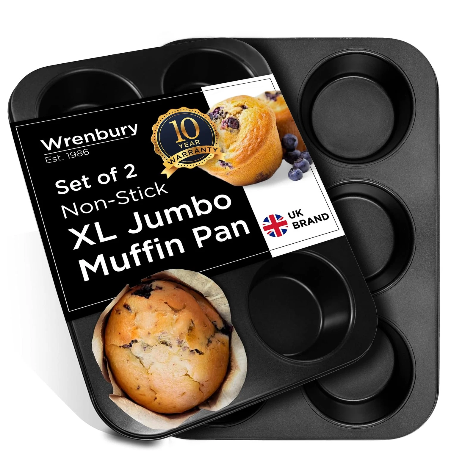 Jumbo Muffin Pan 6 Cup Set of 2 - Nonstick XL Deep Muffin Pan for Baking 3.75...