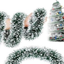 60 Feet Green White Christmas Tinsel Garland for Tree, Ornament Glitter Twist