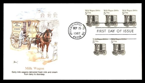 Mayfairstamps US FDC 1987 Indiana milk wagon 1900s First Day Cover aaw_66159