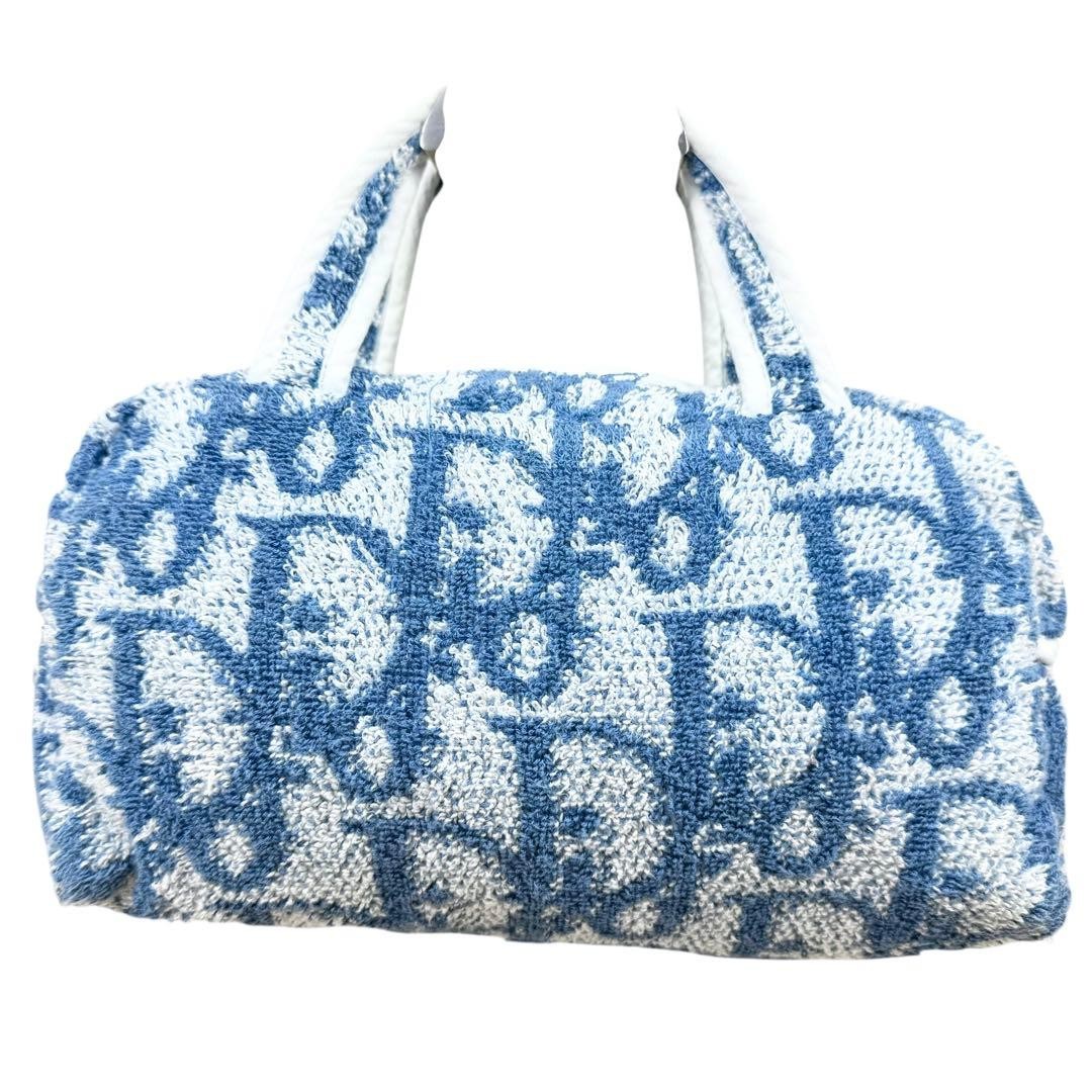 Christian Dior Mini Boston Bag Cotton White Blue Trotter Terry Women's Authentic thumbnail 13