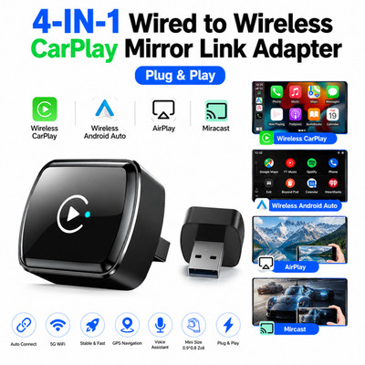 Wireless CarPlay Adapter 4in1 AirPlay MirrorLink Navi Musik Auto iOS Android DE