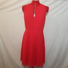 SEE COLOR DESCRI Size 4 J Crew Womens Pleated Coral Red Chiffon Sleeveless Dress
