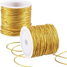 2 Rolls Gold Elastic Cord Gold Rope Gold Thread Elastic Ribbon Metallic Tinse...