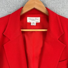 Vintage 80s Christian Dior Blazer Womens 14 Red 100 Pure Wool Single Button USA