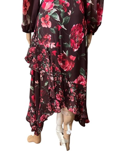 NWT Alex Marie Size 2 Chiffon Floral Midi Dress Cowl Neck Long Sleeves Ruffles - Picture 7 of 14