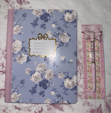 LoveShackFancy x Yoobi Floral A5 Notebook Journal Set w/ Matching Pen Blue Pink