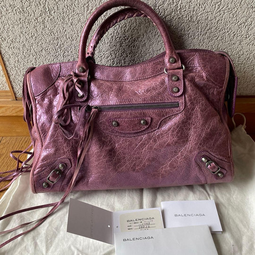 Balenciaga 115748 The City 2Way Leather Bag Purple Shoulder Handbag Y2K Dust Bag