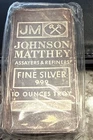 Johnson Matthey 10 Troy oz .999 Fine Silver Bar   Serial # 235426