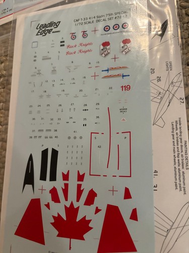 LEADING EDGE DECALS # 72-42 1:72nd SCALE RCAF 414 SQD SILVER STAR T-33 DECAL - Picture 2 of 2