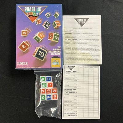 PHASE 10 DICE Complete 1993 Fundex Fun Challenging Game! RARE Ten 100%