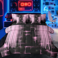 Ombre Pink Black 7-Piece Comforter Set for Kids - Full Bed in a Bag