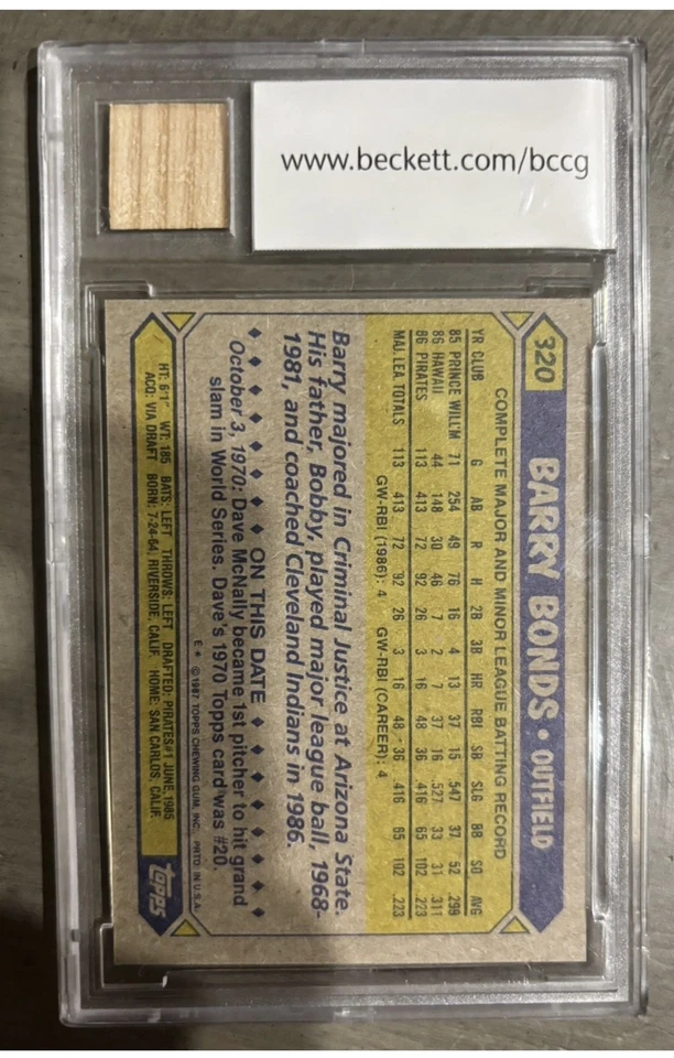 1987 Topps - Barry Bonds #320 (RC) Foto 2 de 2