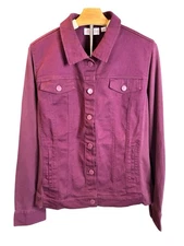 Belle Maroon Denim And Knit, Hybrid, Shirt, Jacket, Long Sleeve Button Front Lrg