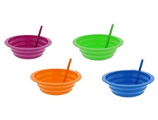 Colorful Kids Bowls with Straws Set of 4 Reusable Break Resistant Plastic Bowls