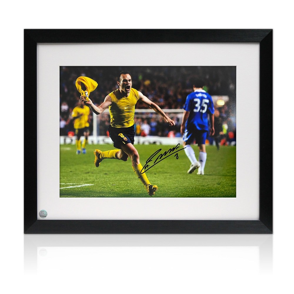 Framed Andres Iniesta Signed Barcelona Semifinal Goal Photo