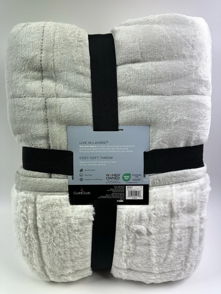 Cuddl Duds Plush Sherpa Throw Blanket Cuddle Cozy Live Soft Reversible Gray - Image 2 of 4