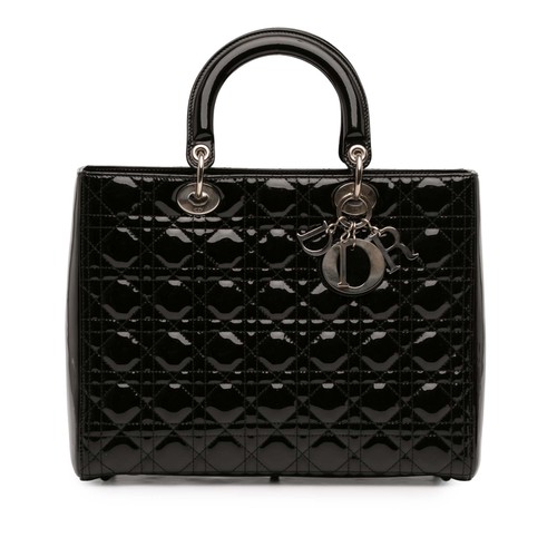 Dior Large Patent Cannage Lady Pre-Loved Satchel Black