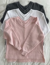 AERIE Wonder Oversized Textured Ribbed V-Neck Sweatshirt Womens x-small