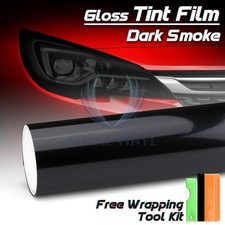 12x24 Gloss Dark Black Headlight Taillight Protective Lights Tint Film Vinyl