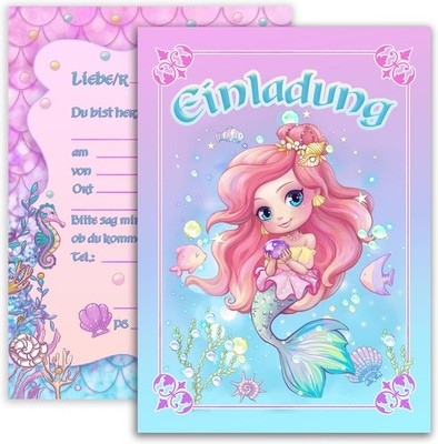 E&G Klasse 10x Einladungskarten Meerjungfrau Kindergeburtstag A6 Set