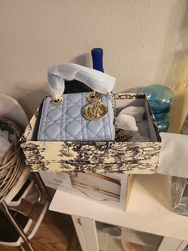 Dior Lady Dior Micro Tote Handbag Haze Blue Cannage Leather Gold HW[Duties Paid]