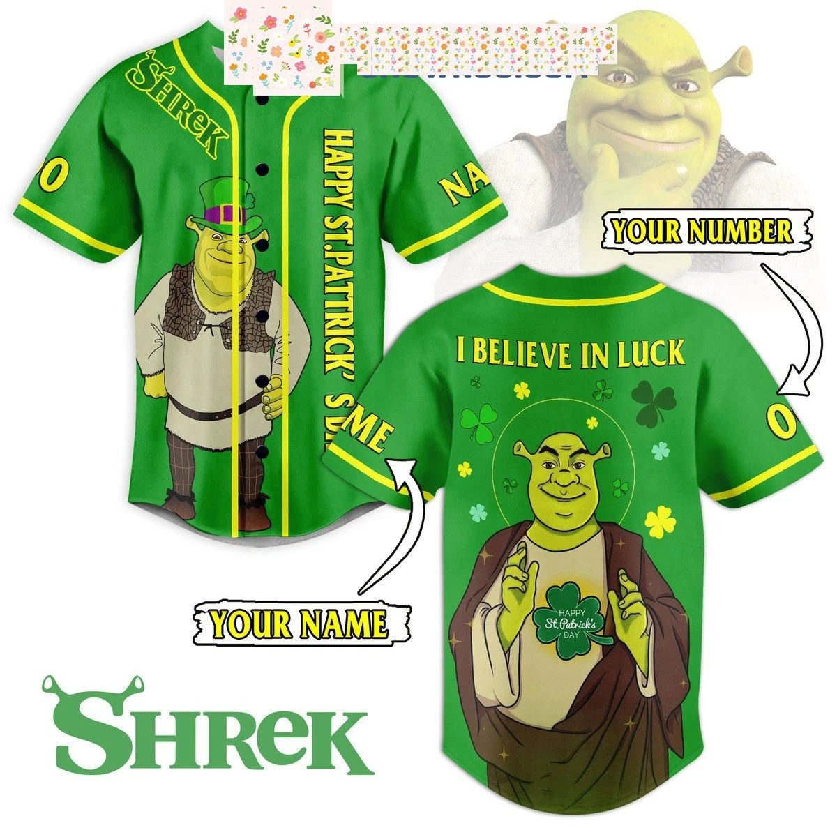 Shrek St. Patrick s Day Fan Personalized Baseball Jersey