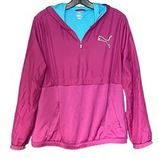 Puma pullover windbreaker jacket hooded pink aqua blue colorful teen girls XL