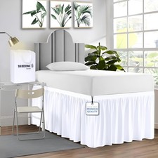 Dorm Bed Skirt Twin XL 32 Inch Drop Length - White Ruffled Pattern College Dorm