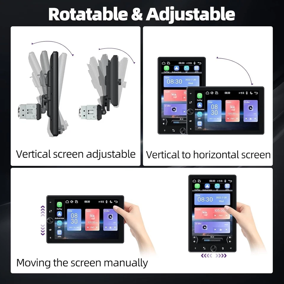 4G+64G 10'' Single 1 DIN Carplay Android 13 Car Stereo Radio Rotatable GPS WIFI - Image 2 of 4