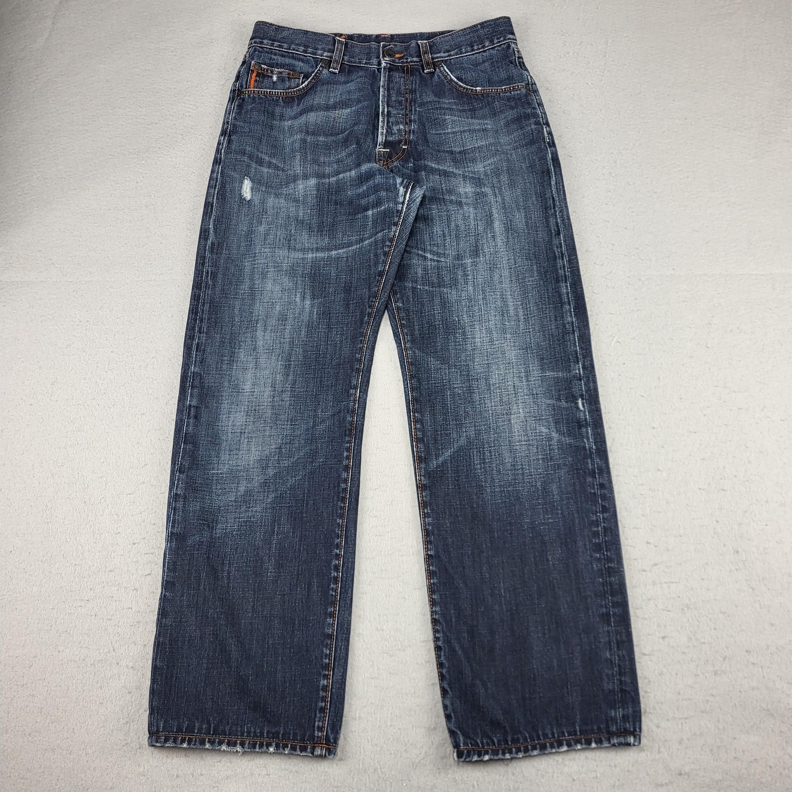 Hugo Boss Jeans Mens 30x30 Blue Medium Wash Relaxed Straight Distressed No Tag