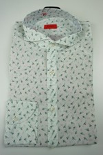 Isaia Green Gray Man Coral Long Sleeve Cotton Dress Shirt Sz 15.5/39 BRAND NEW
